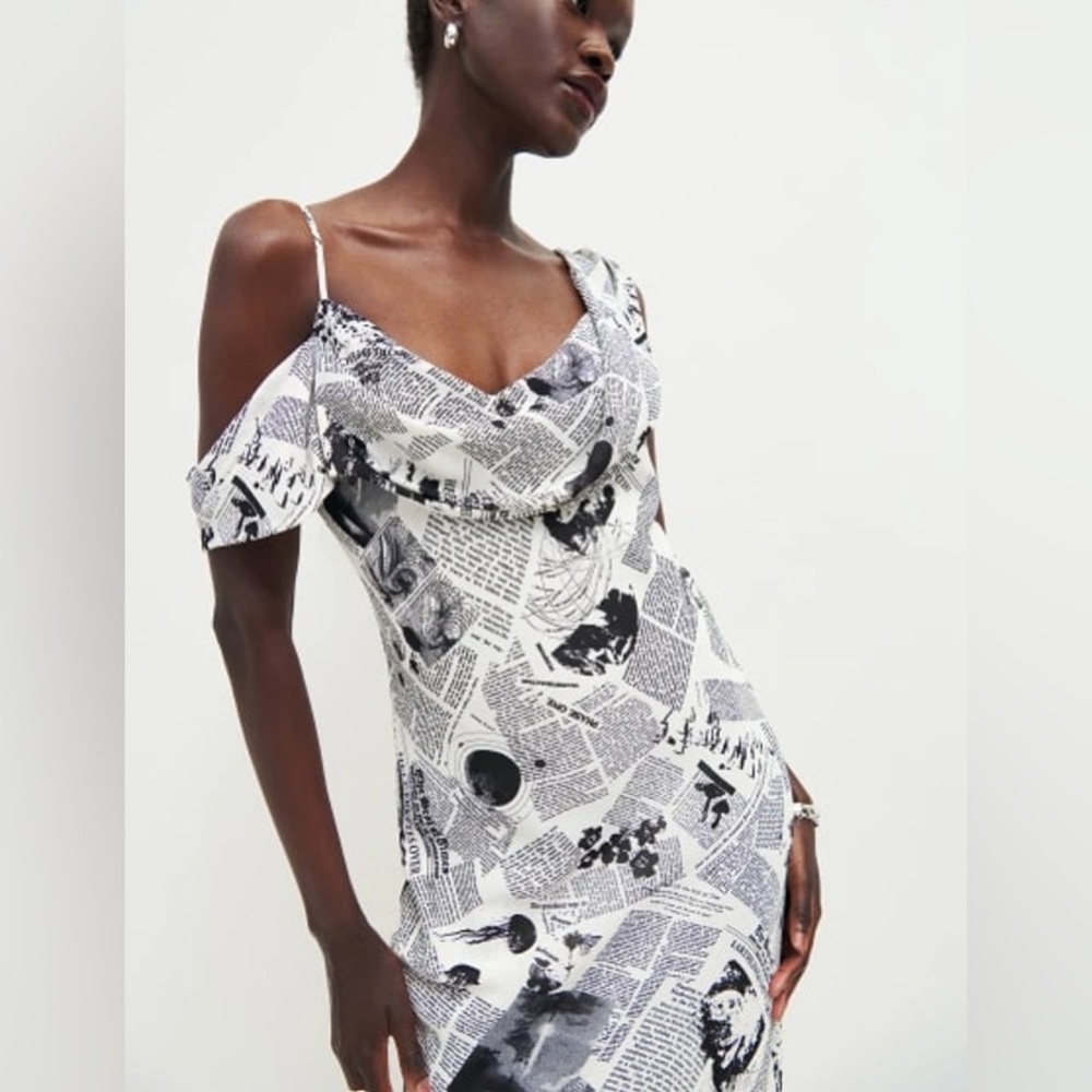 Reformation Reya Dress in Newsprint Sz 6